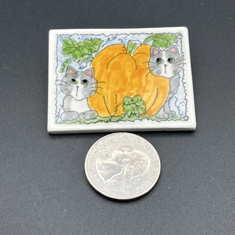 Cute Kitty Cats Pumpkin‎ Fall Ceramic Lapel Hat Pin